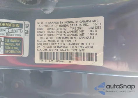 2014 Honda Cr-V Ex-L from USA, damaged, VIN 2HKRM4H78EH617466